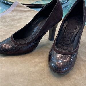 Coach Dark Brown Textured Heels
